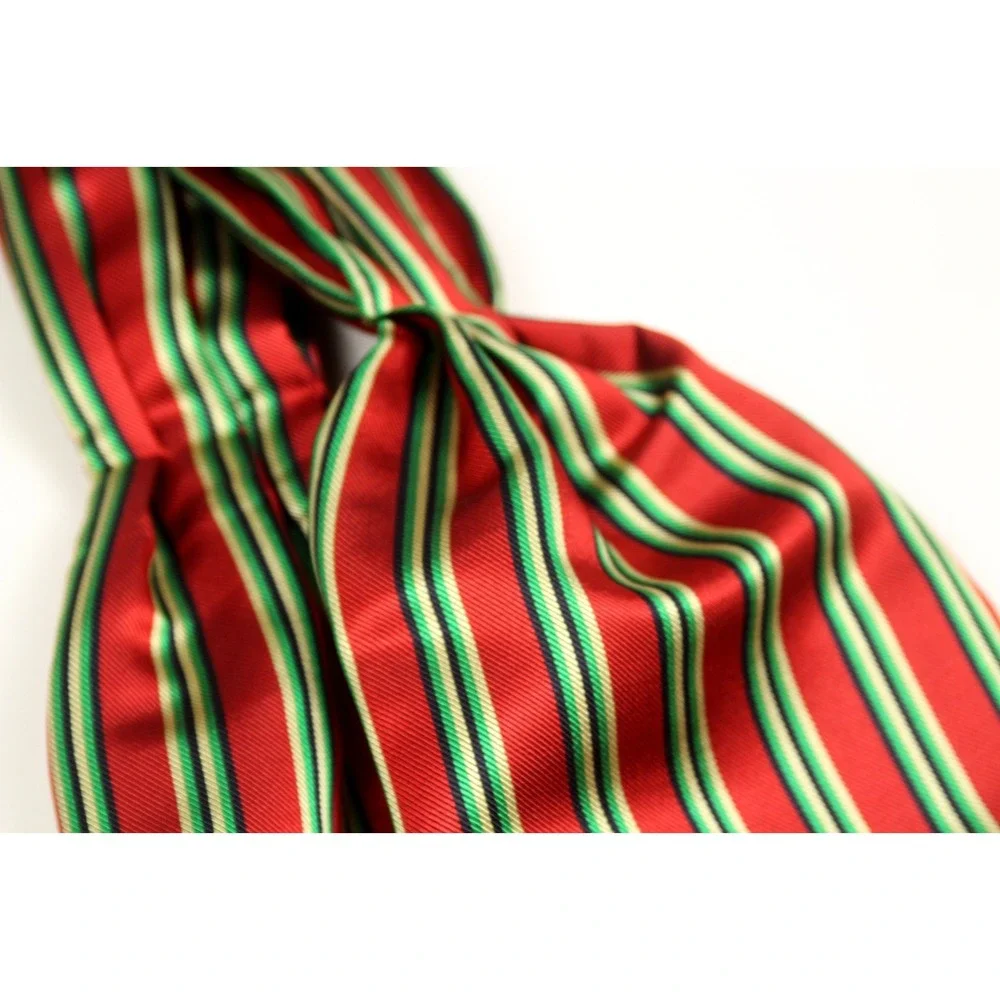 Camellucci Men's 100% Silk‎ Ascot Cravat LUXURY Striped Red Green Block